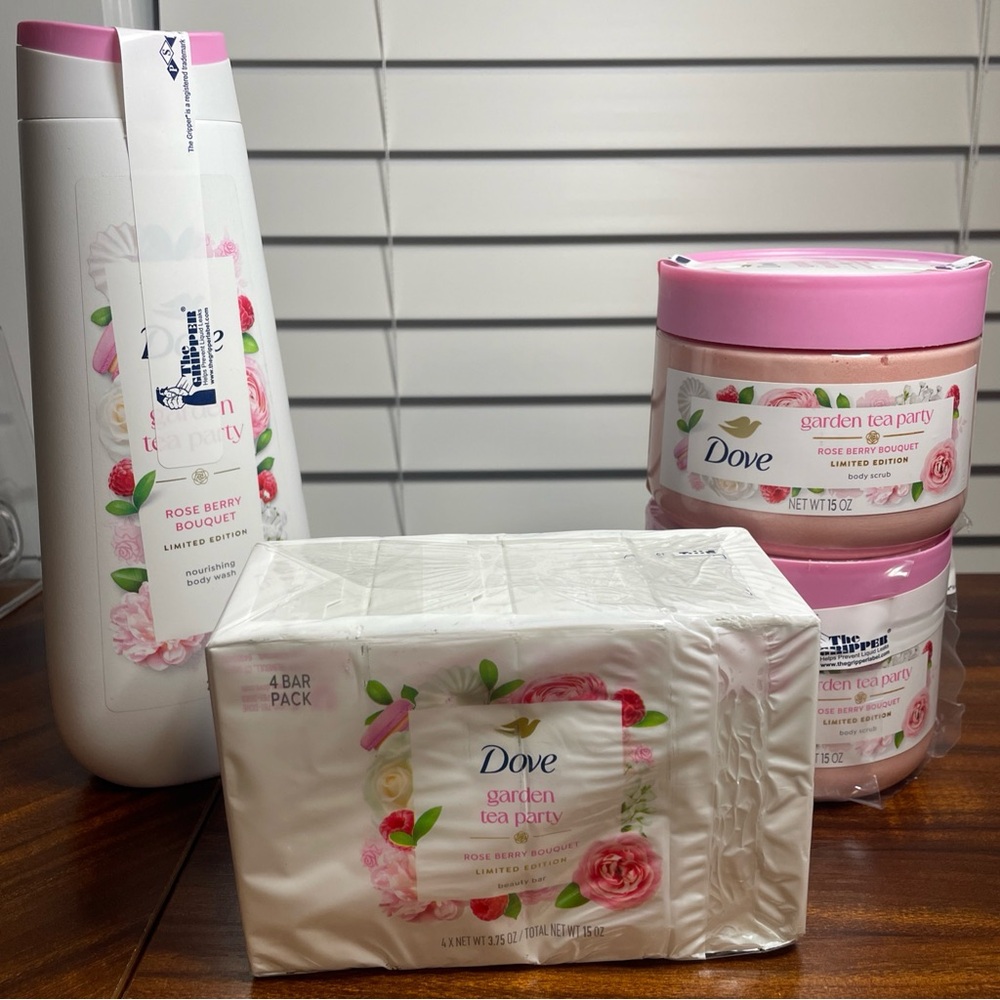 Dove Limited Edition Garden Tea Party Rose Berry Bouquet  Body Wash and scrub